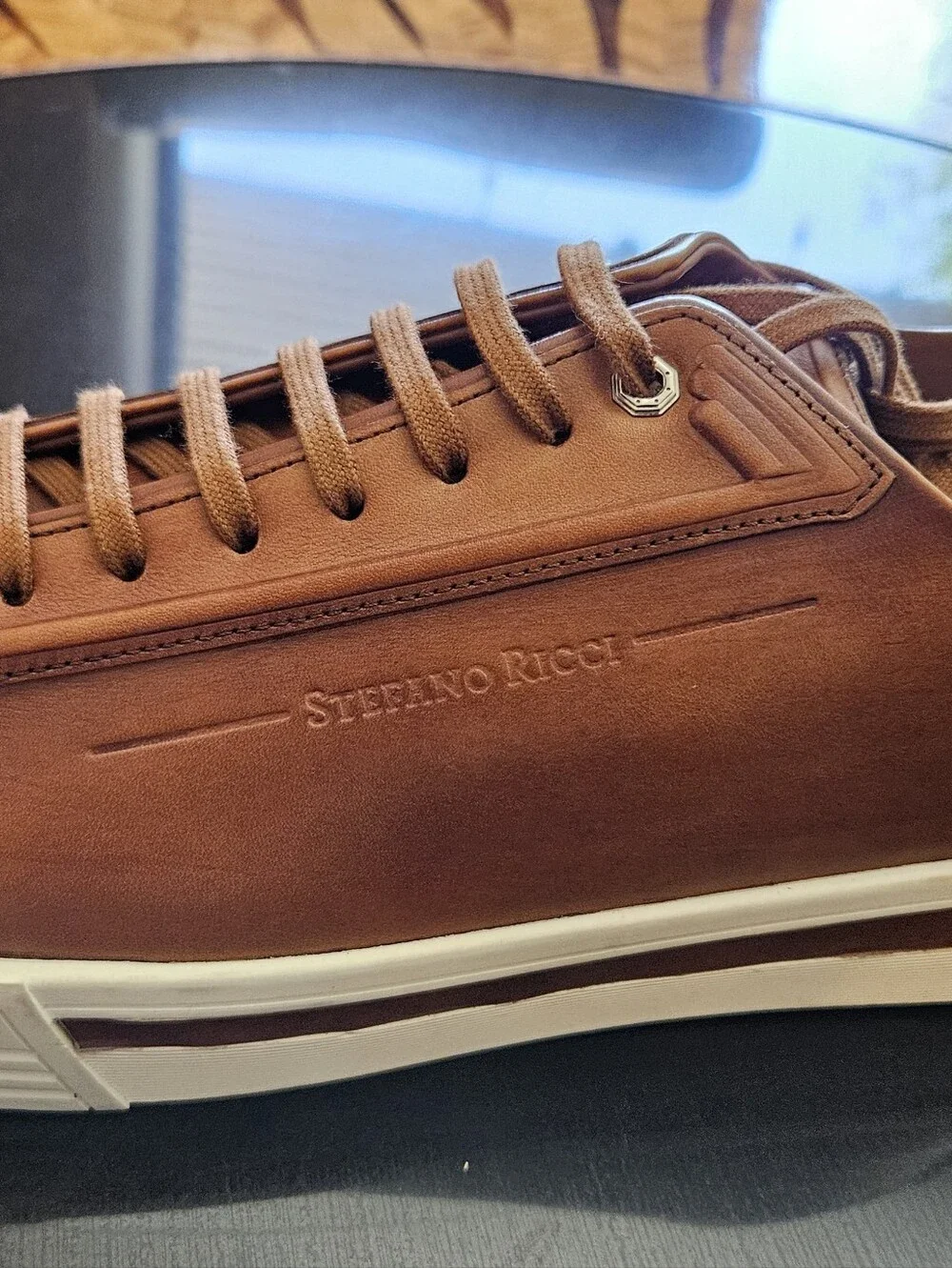 Stefano Ricci Brown Leather Low-Top Sneakers with White Sole